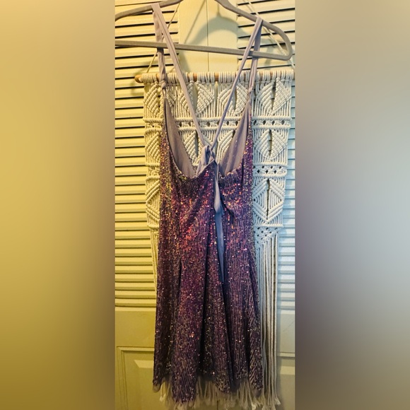 FREE PEOPLE Intimately Gold Rush Sequined Mini Dress in Purple Sz Small - Picture 7 of 11